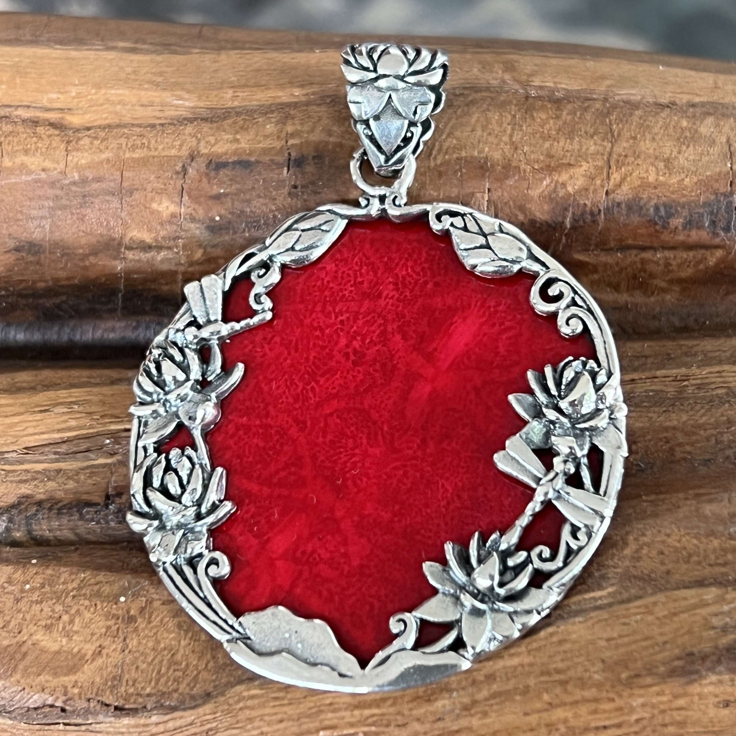 (HANDMADE BALI 925 STERLING SILVER DRAGONFLY PENDANTS WITH CORAL)